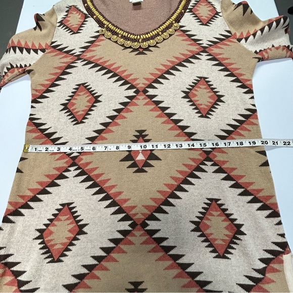 Tasha Polizzi Sweater Tunic Size XL Pullover V Neck Beads Fringe Western Boho - Picture 8 of 11